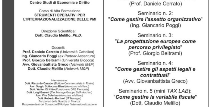 Milano: aperte le iscrizioni ai seminari sulla Internazionalizzazione delle PMI